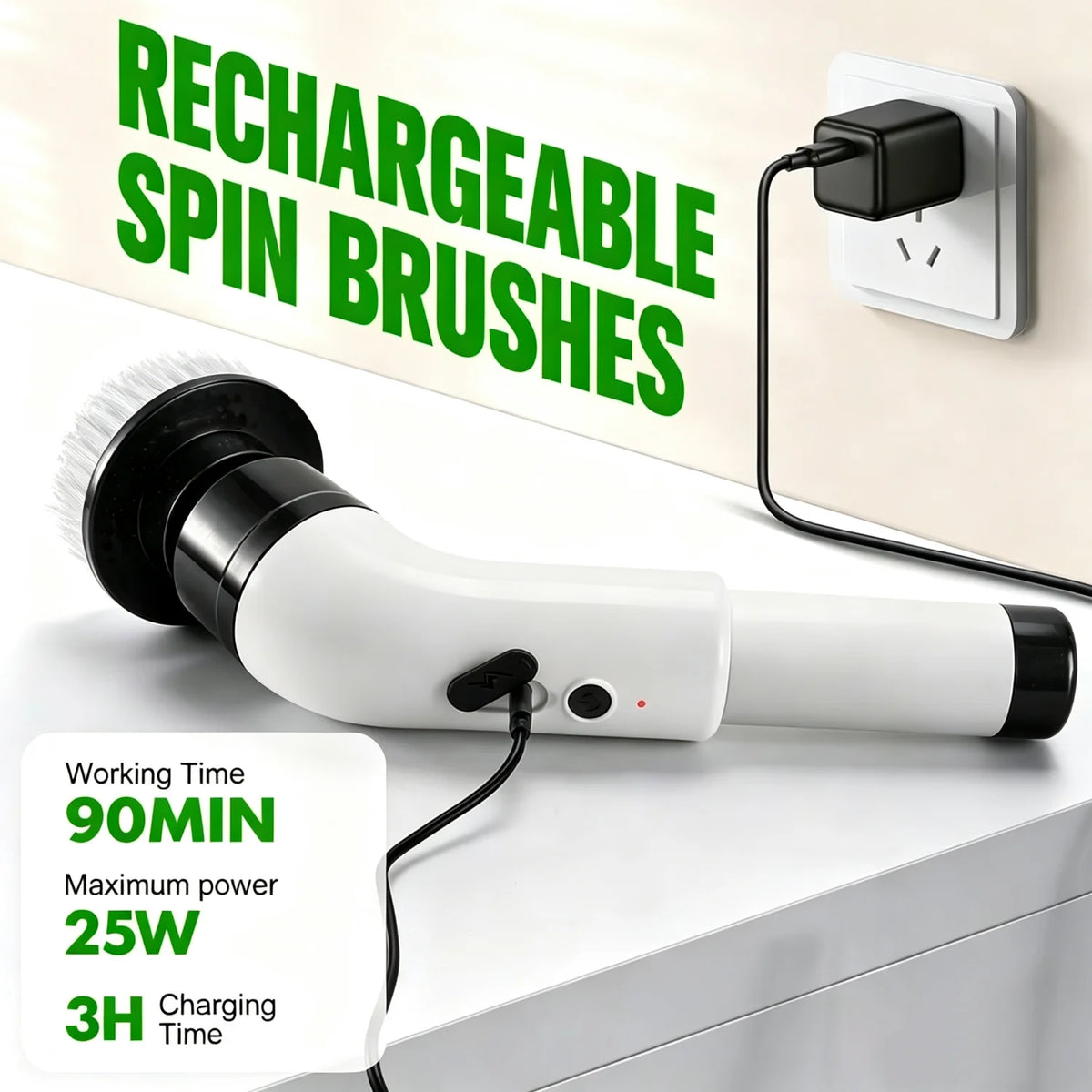 Electric Spin Scrubber Cordless - 500RPM Power Scrubber for Shower Cleaning, Bathroom Scrub Brush with 7 Replaceable Brush Heads & Extendable Handle, 2-Speed Electric Cleaner