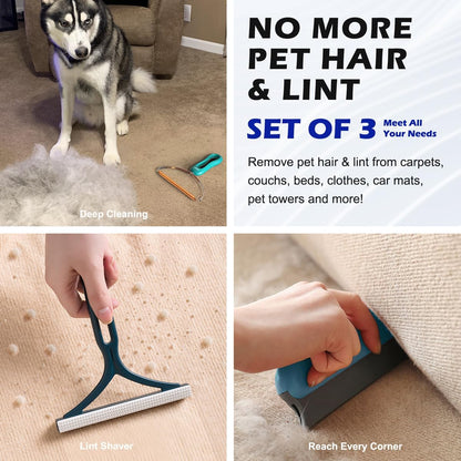 Pet Hair Remover 3-Pack, Reusable Dog & Cat Hair Removal Tools, Lint Shaver