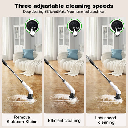 Electric Spin Scrubber Cordless - 500RPM Power Scrubber for Shower Cleaning, Bathroom Scrub Brush with 7 Replaceable Brush Heads & Extendable Handle, 2-Speed Electric Cleaner