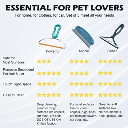 Pet Hair Remover 3-Pack, Reusable Dog & Cat Hair Removal Tools, Lint Shaver