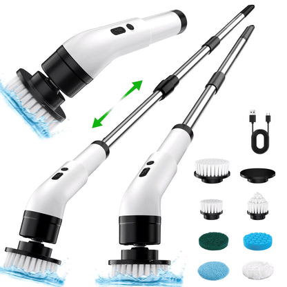 Electric Spin Scrubber Cordless - 500RPM Power Scrubber for Shower Cleaning, Bathroom Scrub Brush with 7 Replaceable Brush Heads & Extendable Handle, 2-Speed Electric Cleaner