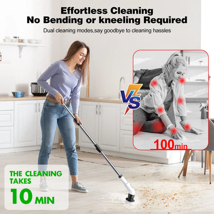 Electric Spin Scrubber Cordless - 500RPM Power Scrubber for Shower Cleaning, Bathroom Scrub Brush with 7 Replaceable Brush Heads & Extendable Handle, 2-Speed Electric Cleaner