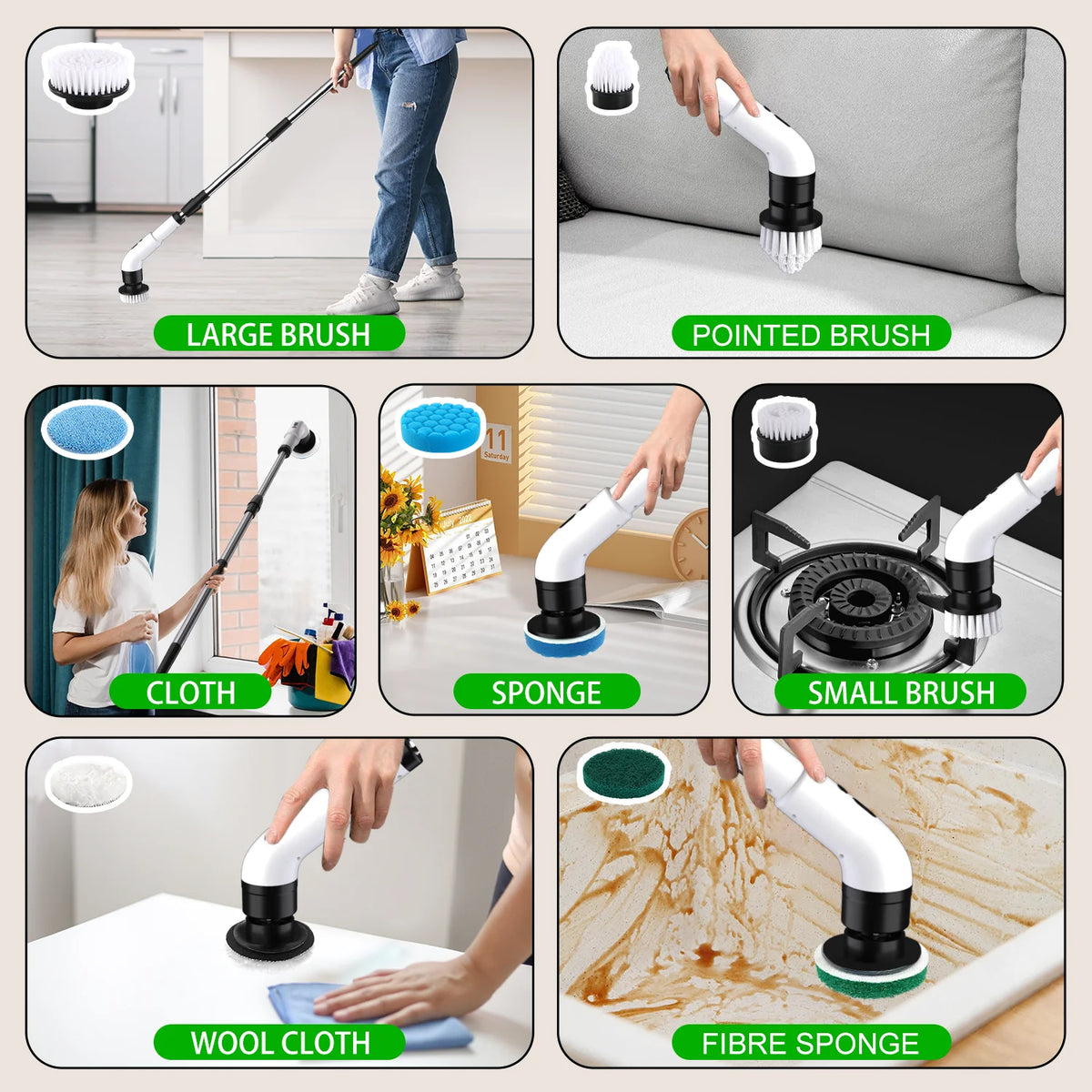 Electric Spin Scrubber Cordless - 500RPM Power Scrubber for Shower Cleaning, Bathroom Scrub Brush with 7 Replaceable Brush Heads & Extendable Handle, 2-Speed Electric Cleaner